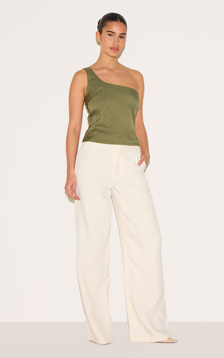 Olive Woven Asymmetric Top