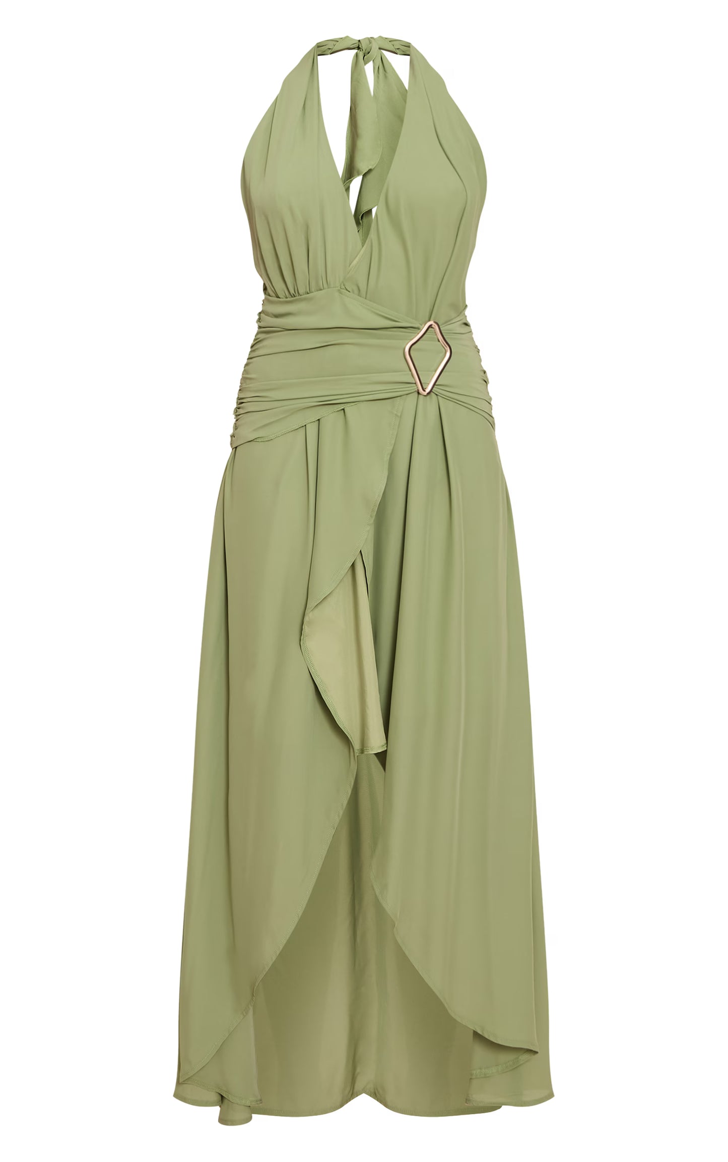 Sage Chiffon Plunge Trim Detail Maxi Dress