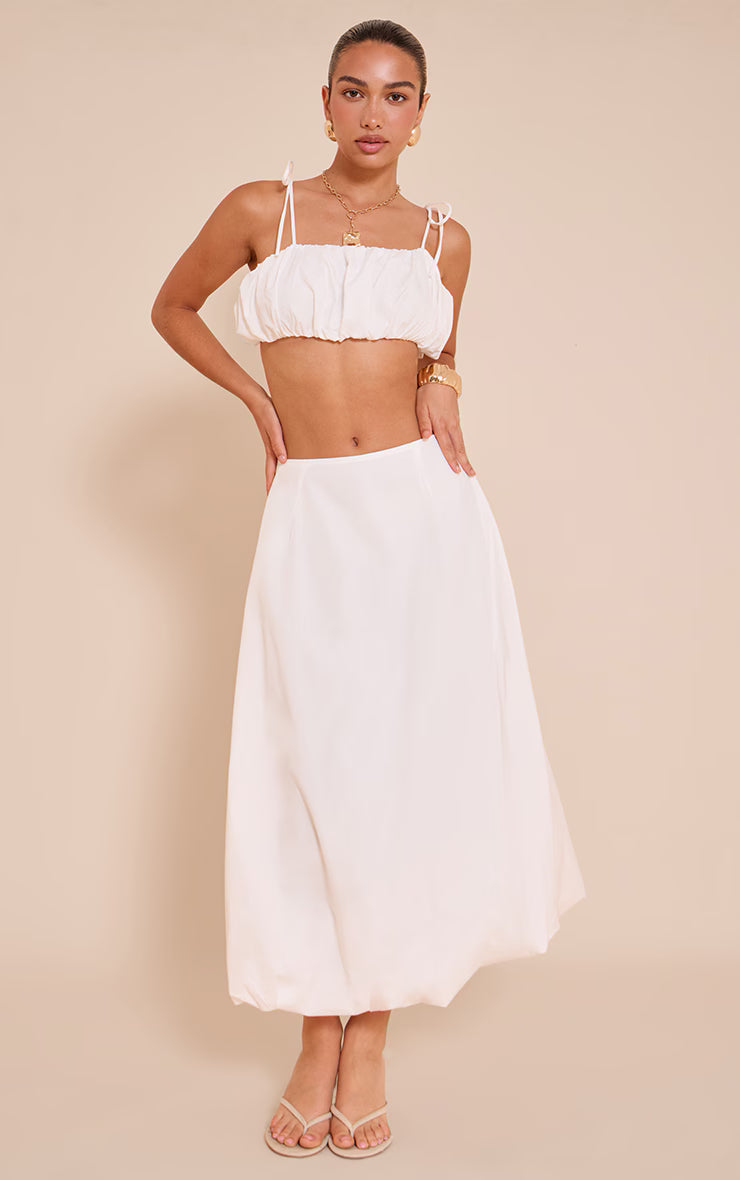 White Cotton Poplin Tie Strap Bralette