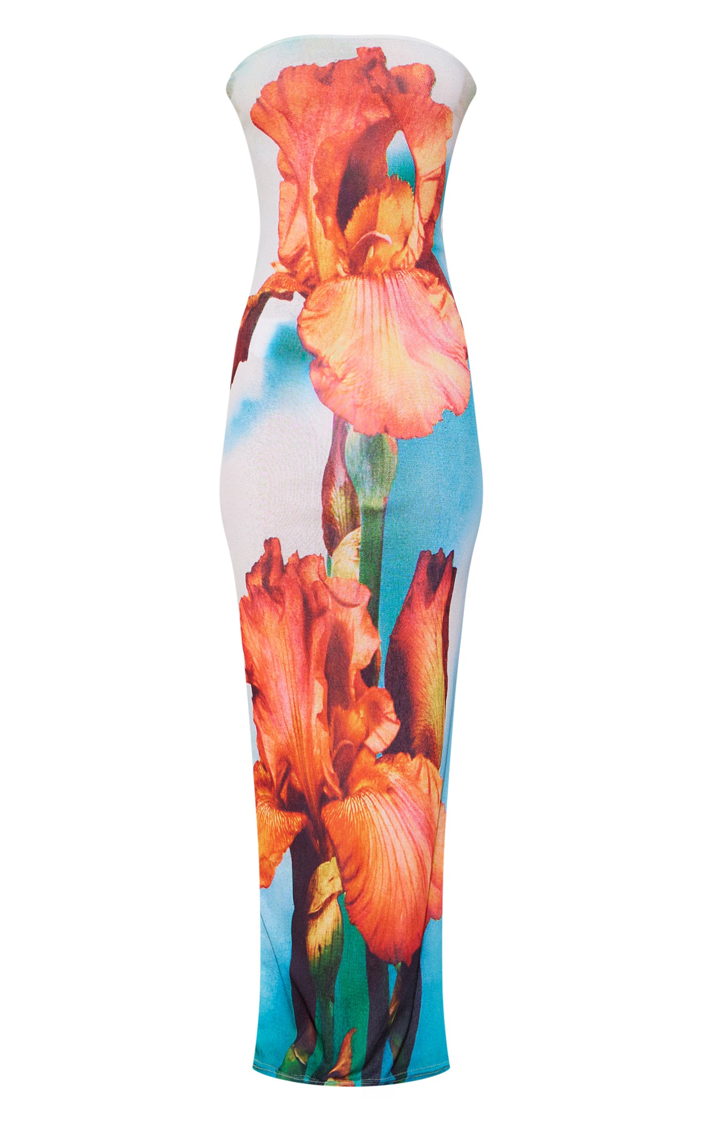 Blue Onion Skin Bandeau Orchid Print Maxi Dress
