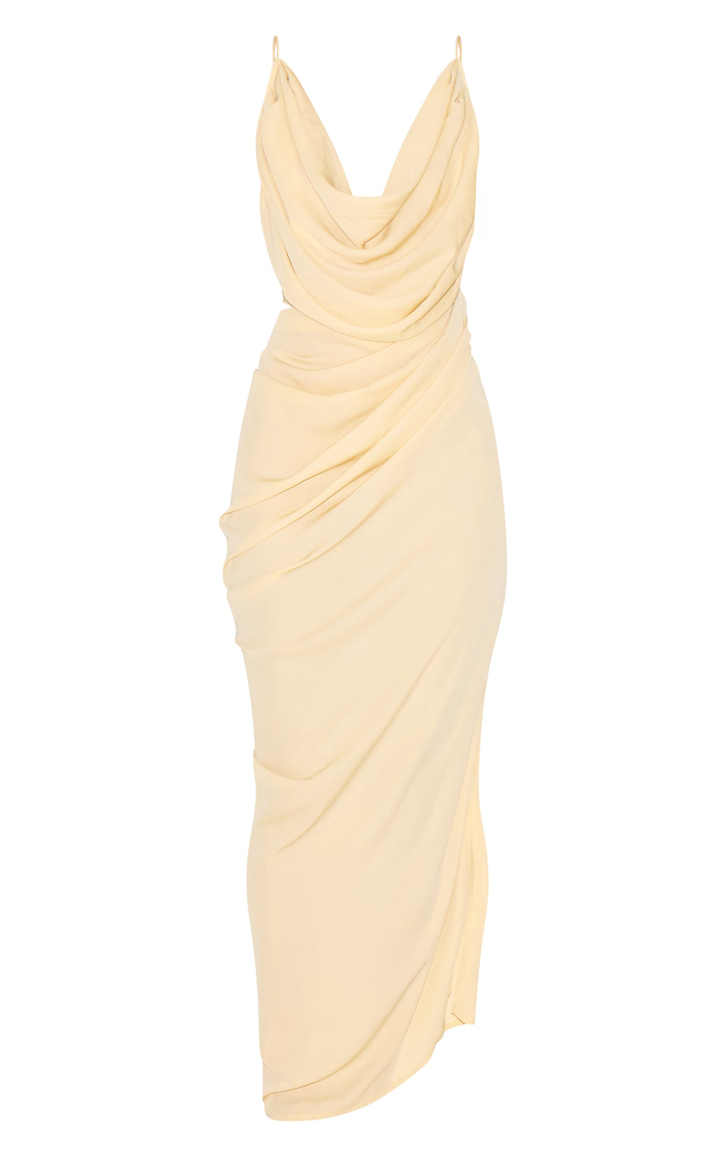 Butter Yellow Chiffon Drape Cut Out Midaxi Dress