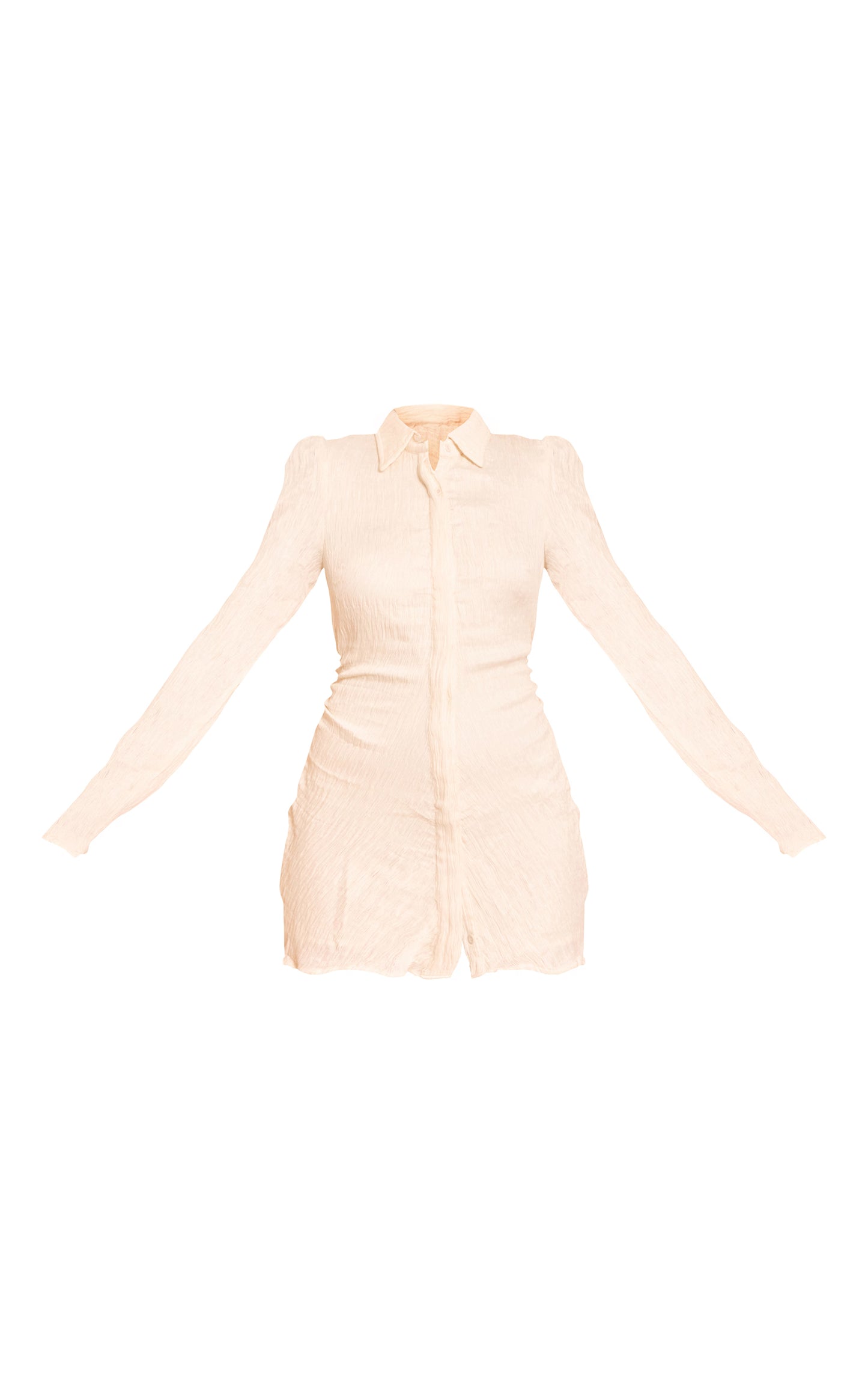 Cream Textured Flute Sleeve Shirt Dress