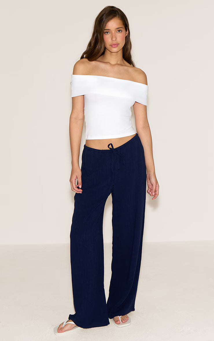 White Soft Cotton Bardot Sleeve Top