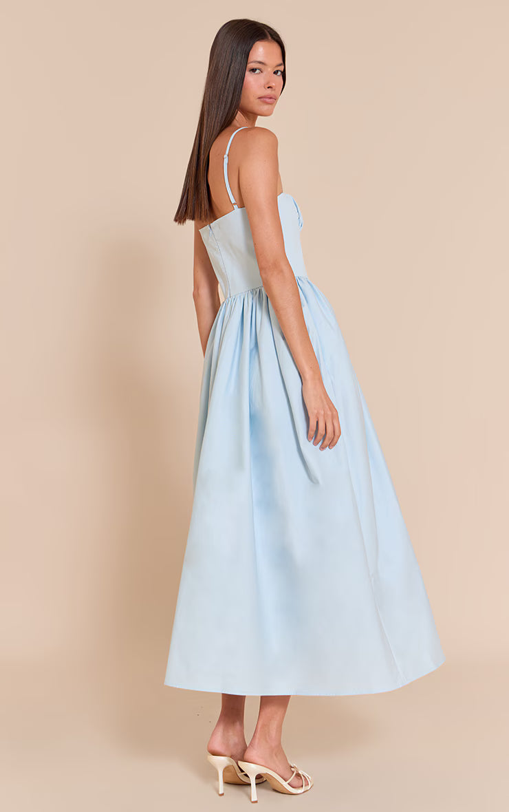 Light Blue Ruched Bust Corset Strappy Midaxi Dress