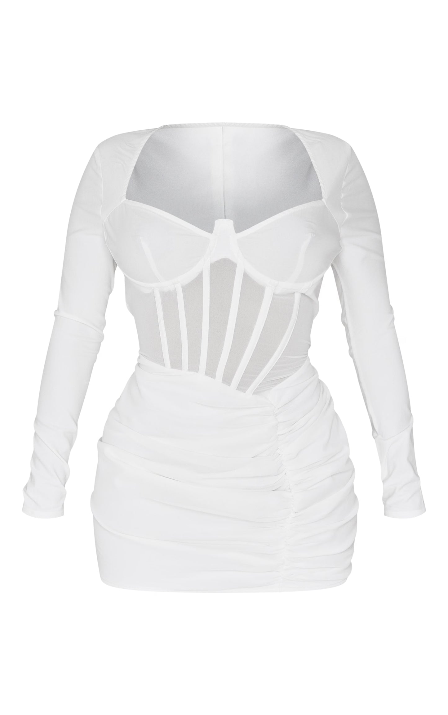 Shape WhiteMesh Insert Corseted Ruched Side Mini Dress