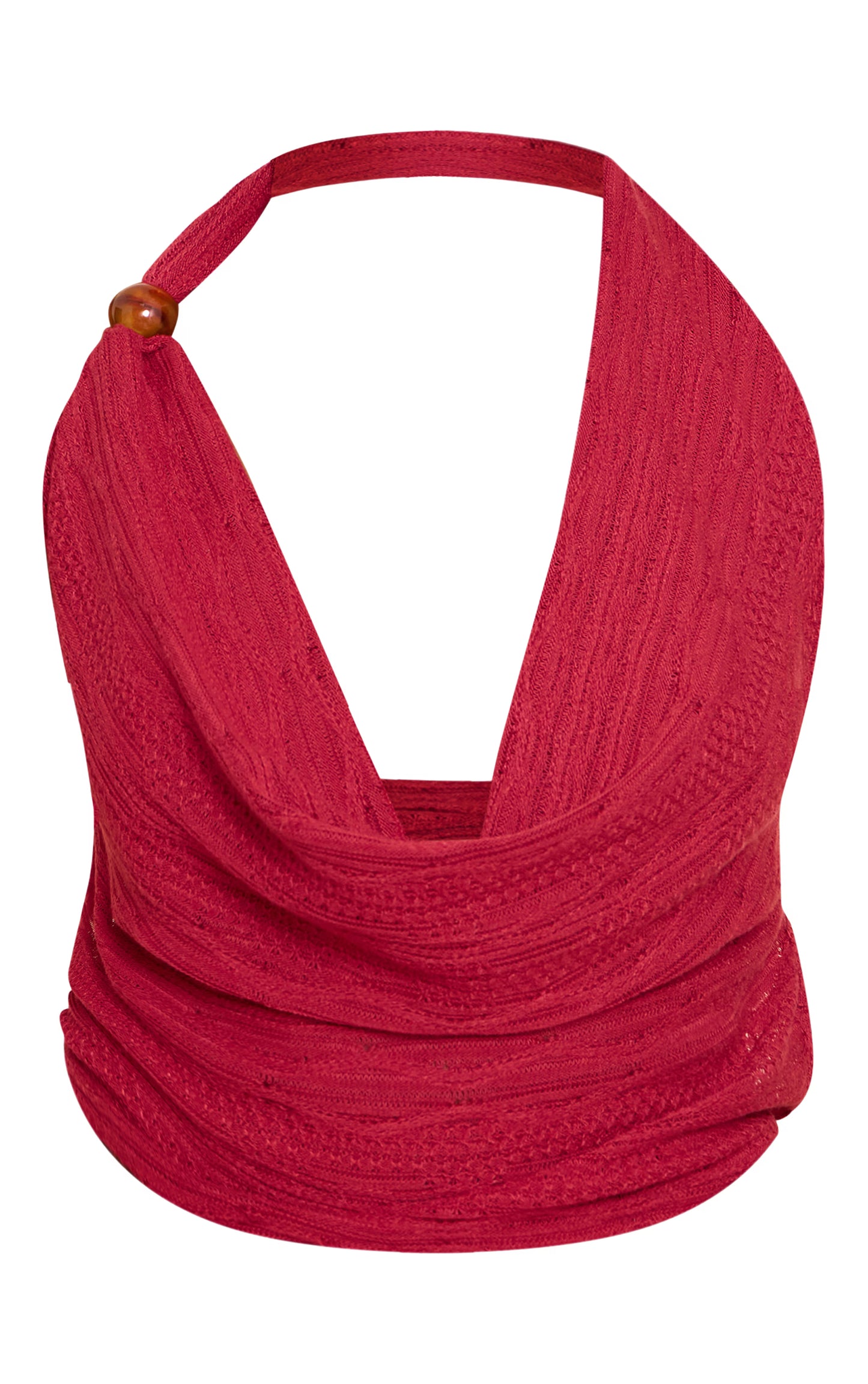 Red Textured Bead Cowl Tie Back Top