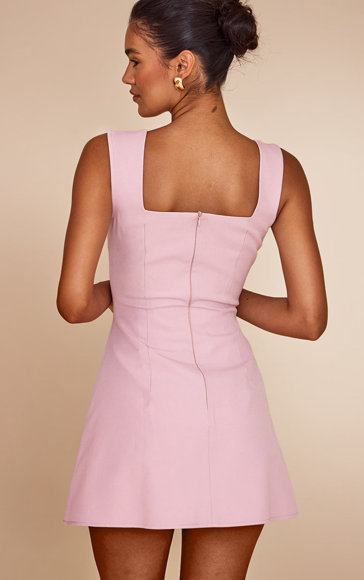 Dusty Pink Twill Bow Detail A-Line Dress