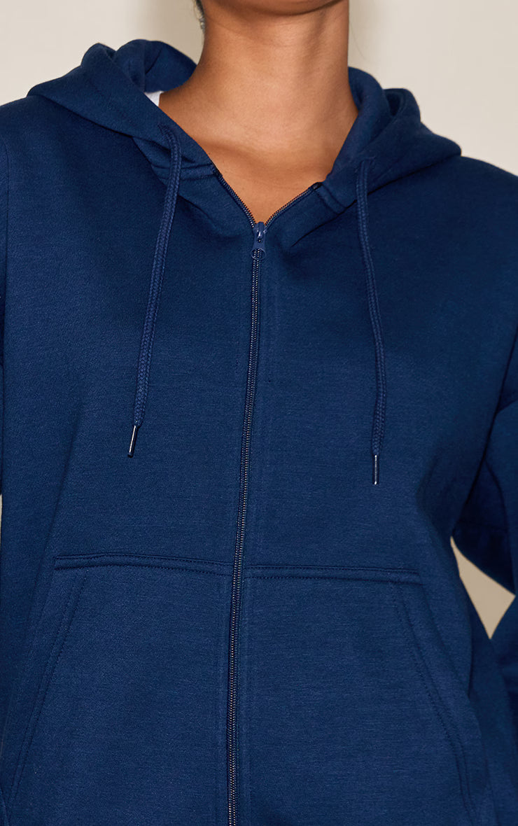 Navy Oversized Zip Through Seam Detail Hoodie
