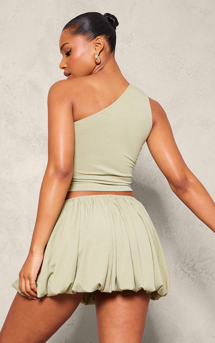 Sage Jersey Ruched Detail One Shoulder Top