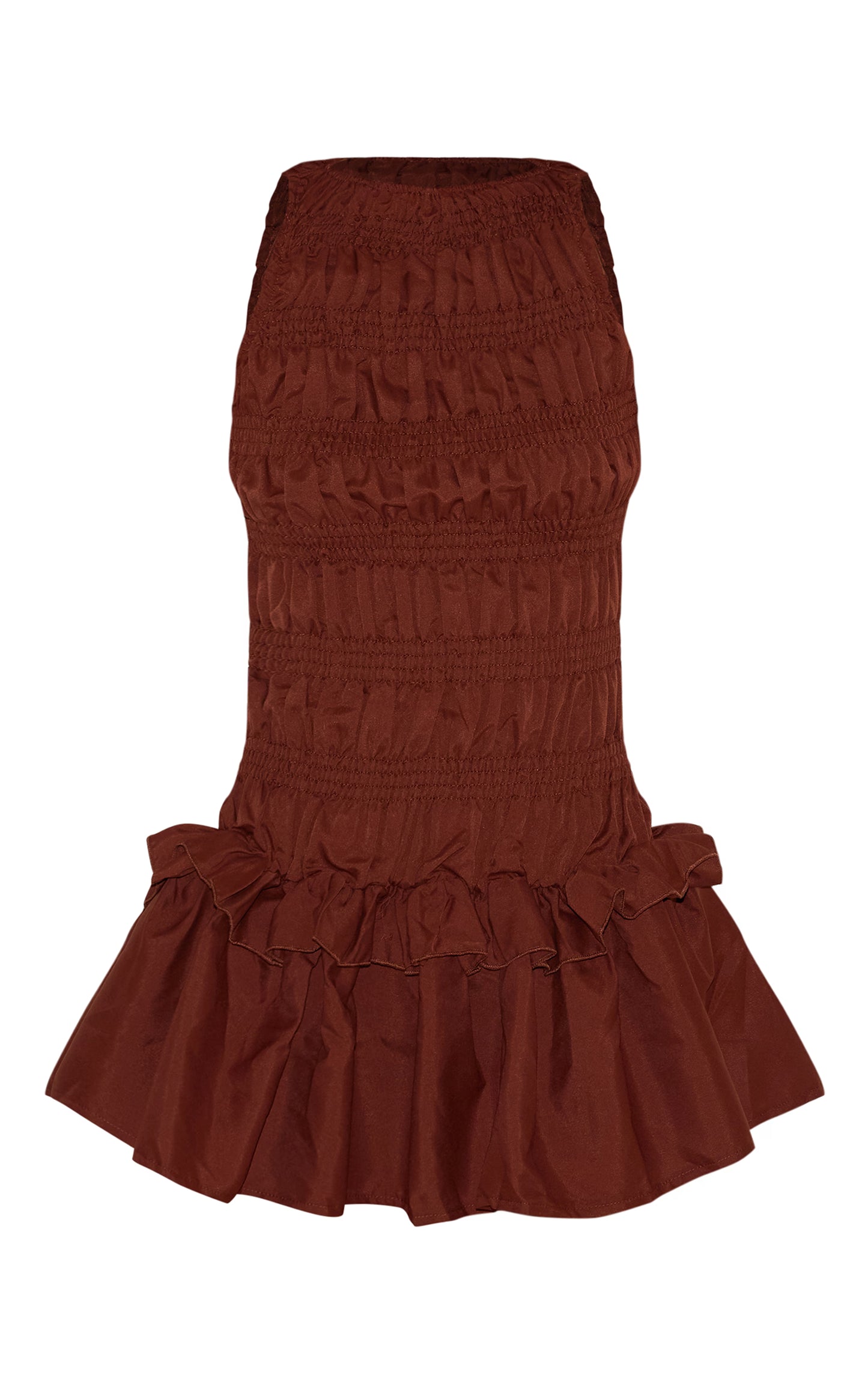 Chocolate Tailored Shirred Frill Shift Dress