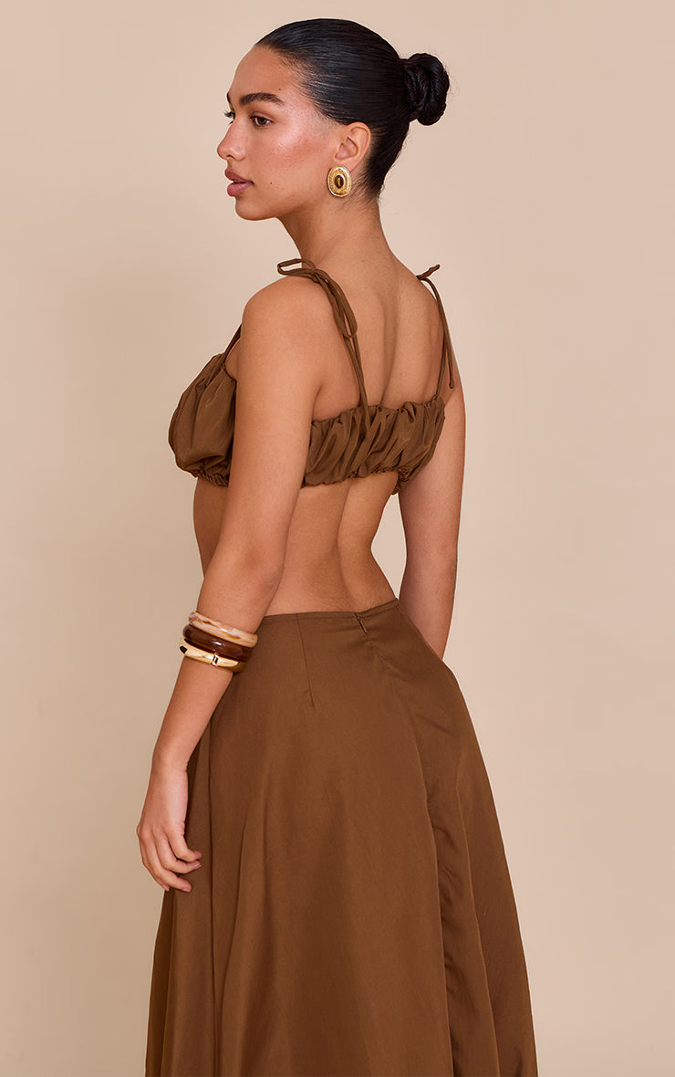 Chestnut Cotton Poplin Tie Strap Bralette