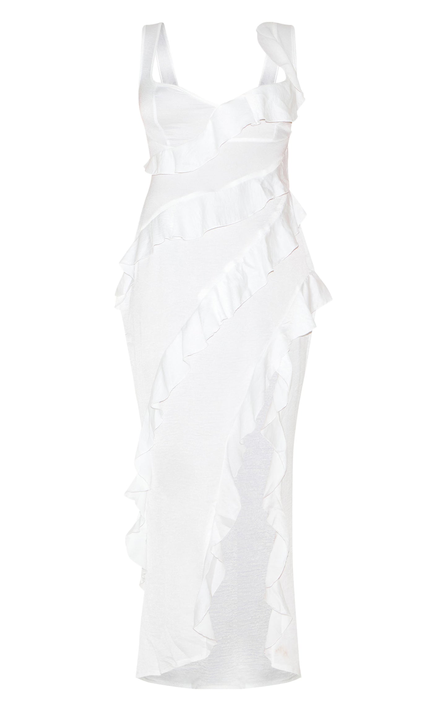 Plus White Satin Frill Layered Maxi Dress