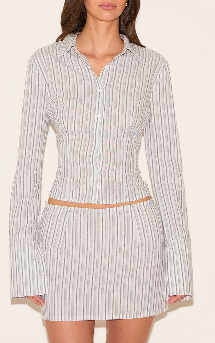 Cream Pinstripe A Line Mini Skirt