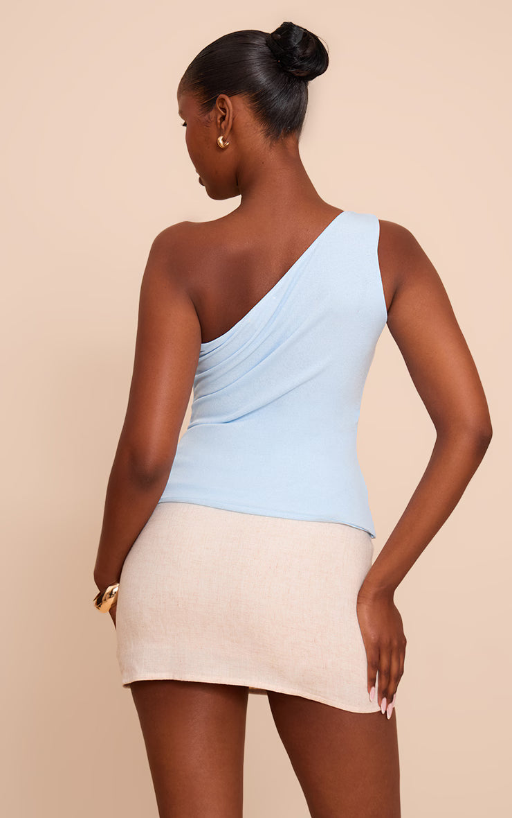 Sky Blue Double Layer Burnout Mesh One Shoulder Trim Vest Top