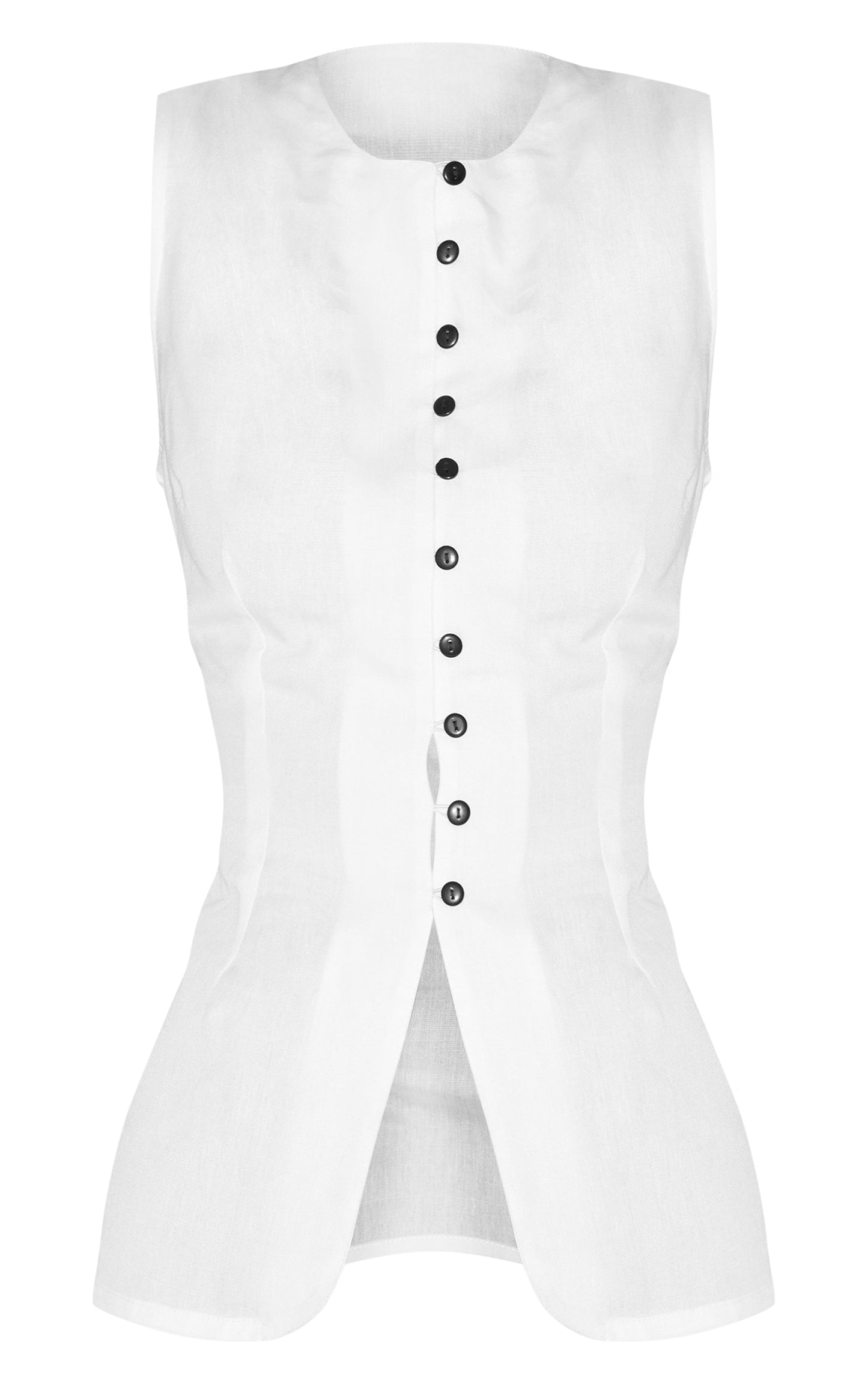 White Linen Blend Button Vest