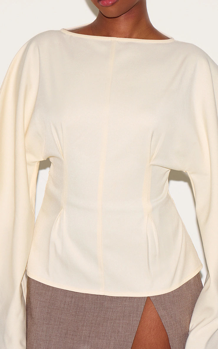 Butter Yellow Woven Boatneck Fitted Blouse
