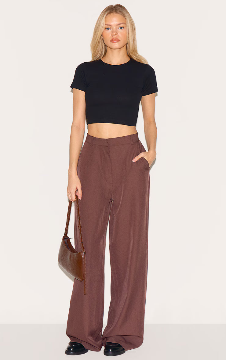 Black Basic Soft Ribbed Short Sleeve Crop Top