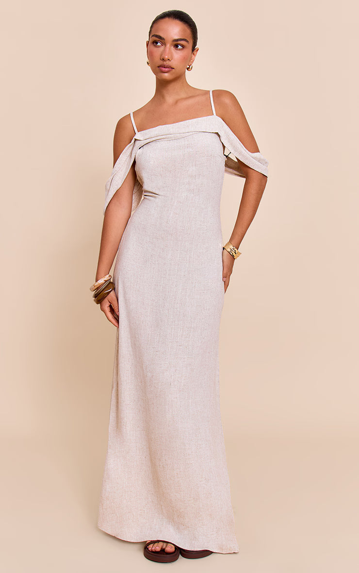Natural Textured Strappy Drape Detail Maxi Dress
