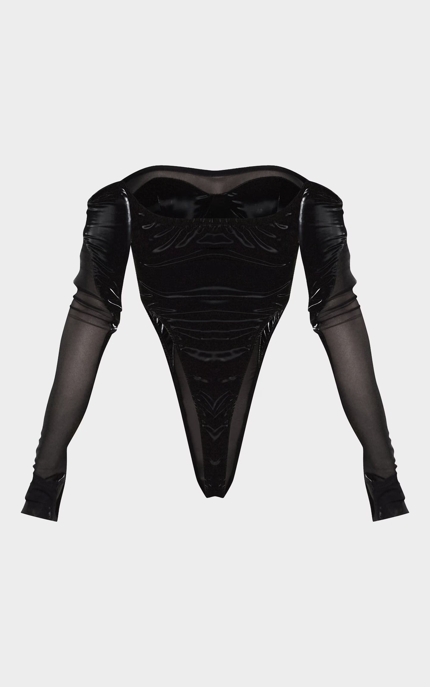 Black High Shine Panelled Bardot Corset