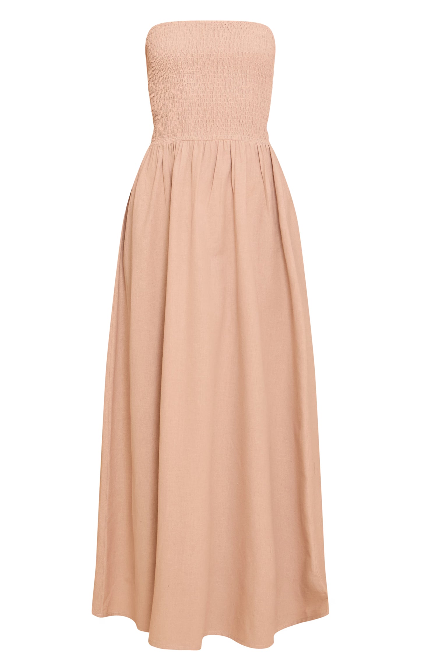 Mushroom Bandeau Shirred Detail Maxi Dress