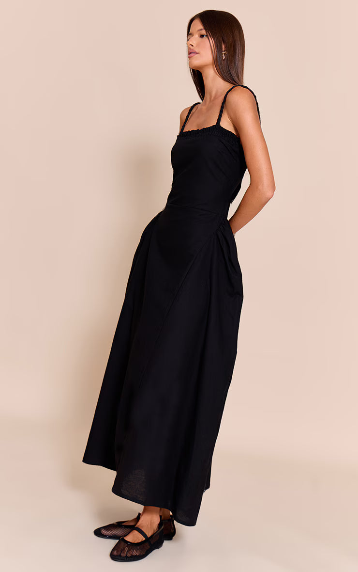 Black Braided V Waist Midaxi Dress