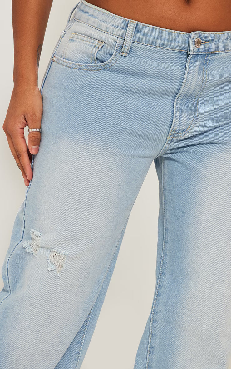 Shape Light Blue Washed Denim Wide Leg Jeans