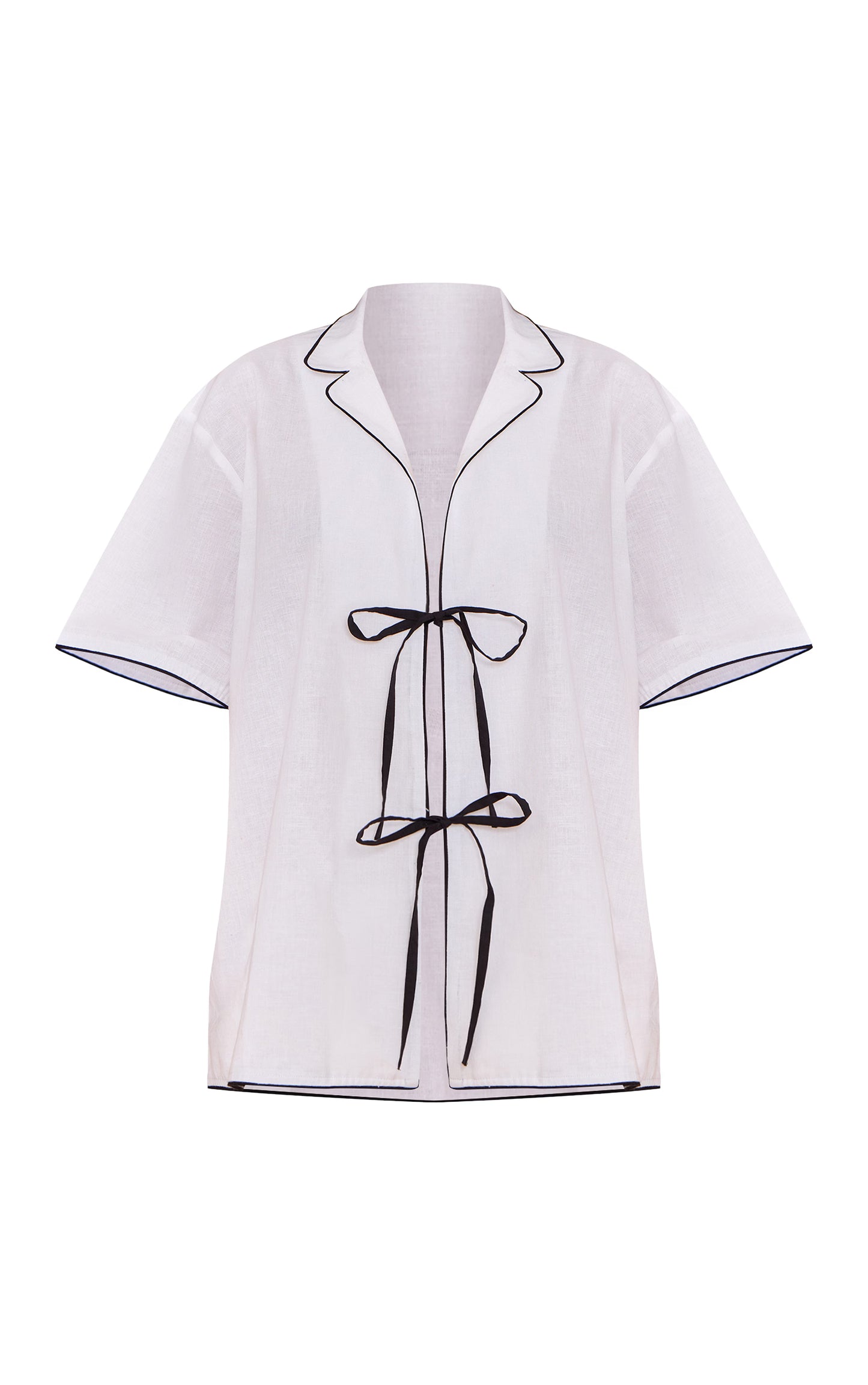 Cream Linen Look Contrast Oversized Tie Shirt