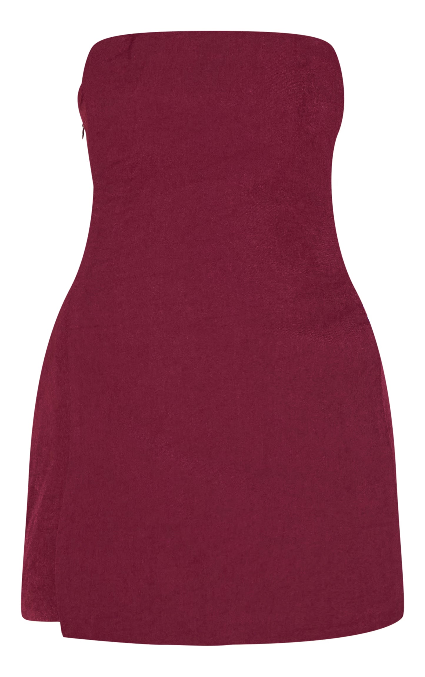 Wine Woven Panel Detail Bandeau Mini Dress