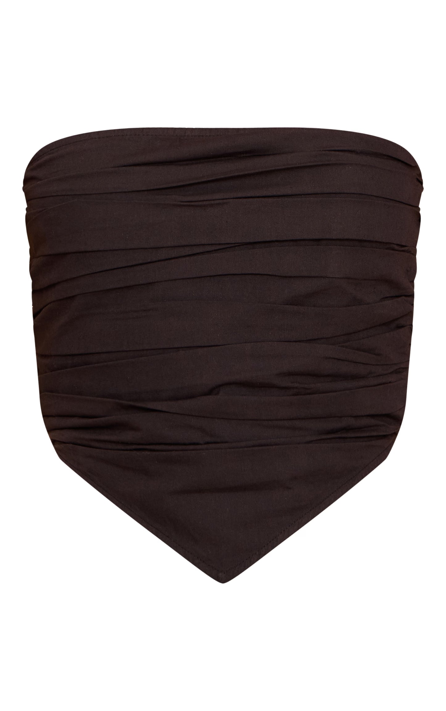 Black Cotton Poplin Ruched Front Bandeau Top
