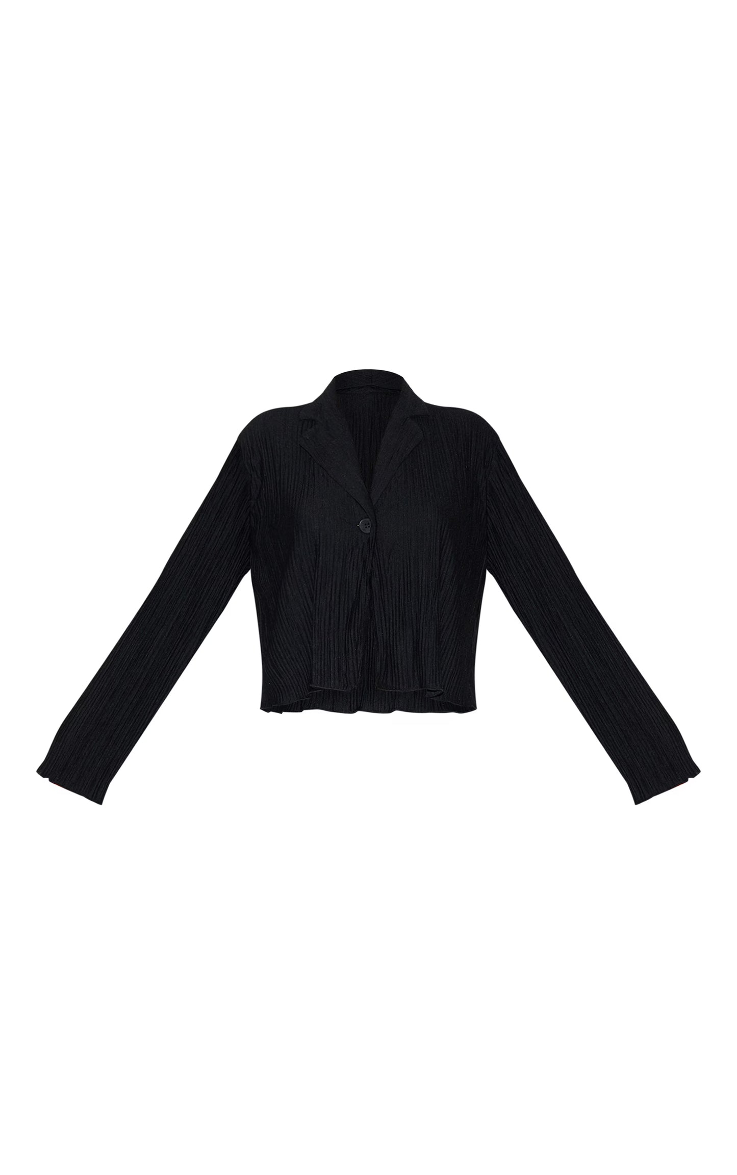 Black Textured Pleated Button Front Shirt