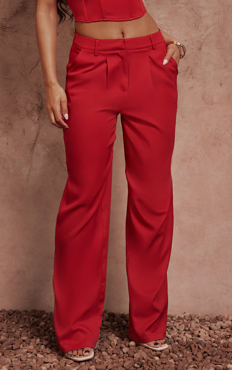 Red Woven Tailored Pants