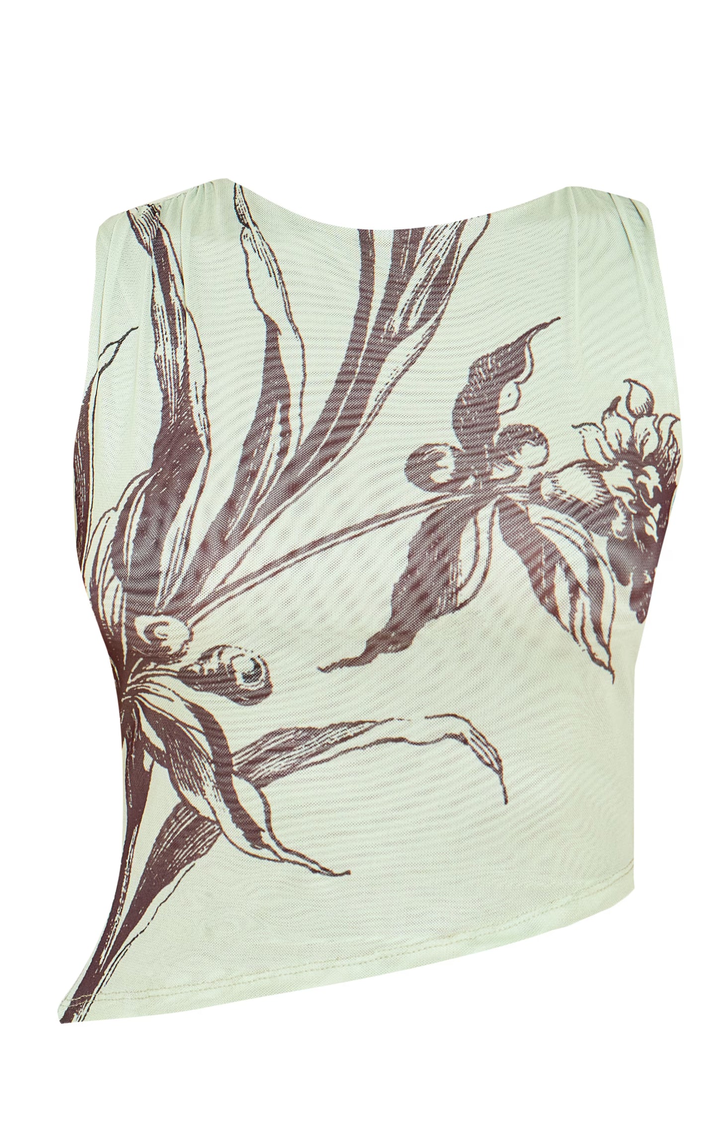 Mint Floral Printed Lined Mesh Crop Top
