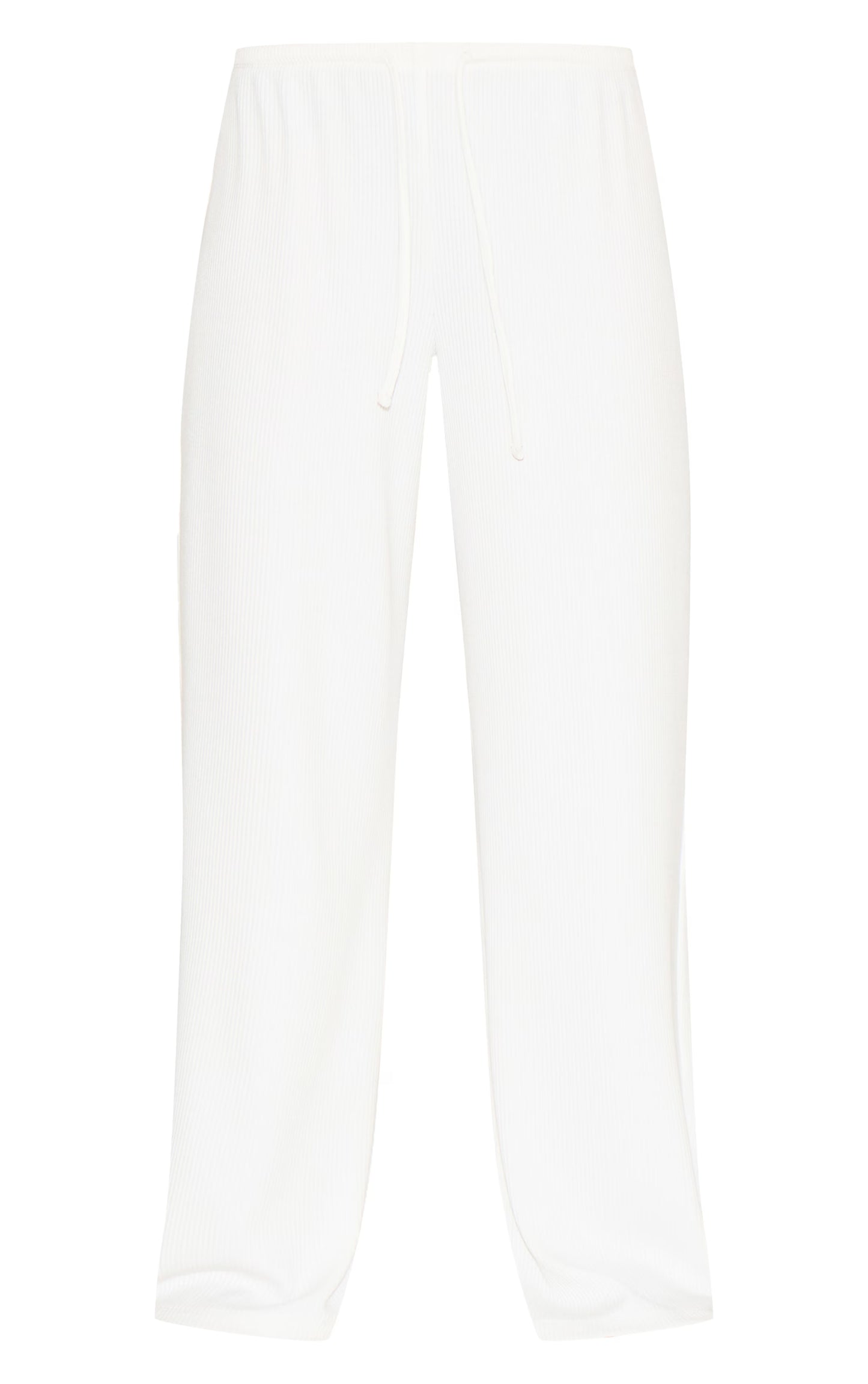 White Textured Drawstring Slouchy Wide Leg Pants