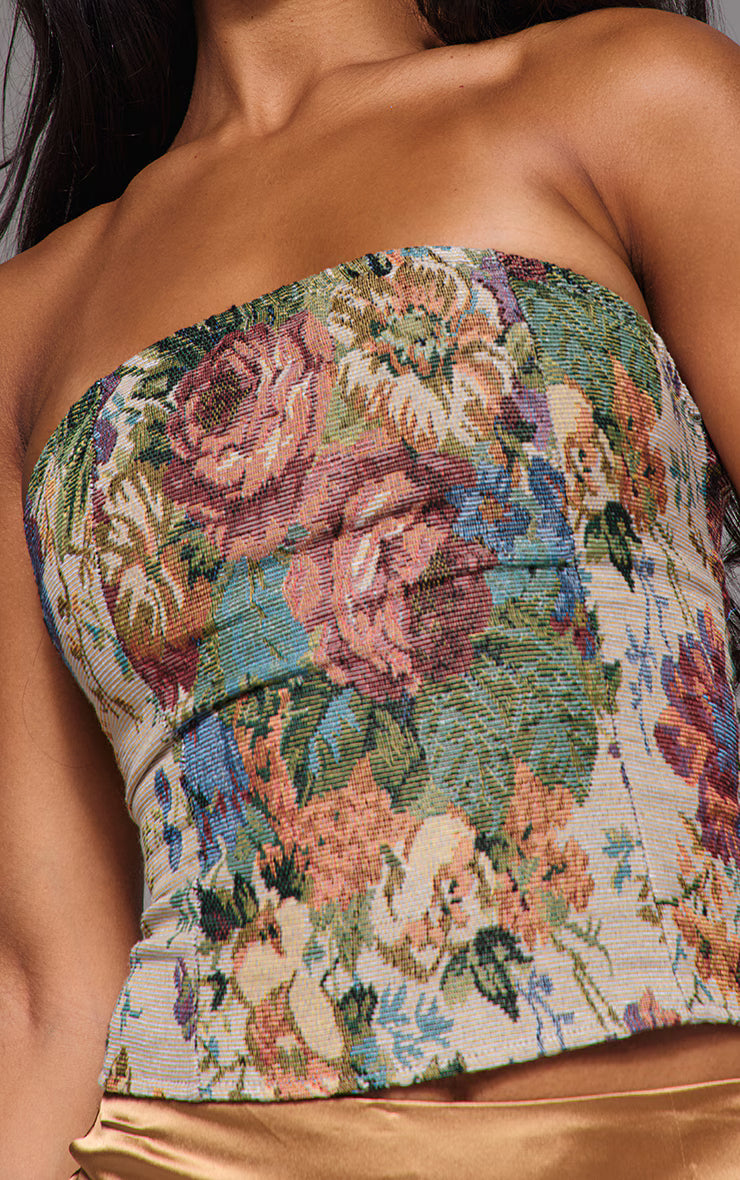 Multi Woven Jacquard Bandeau Long Top