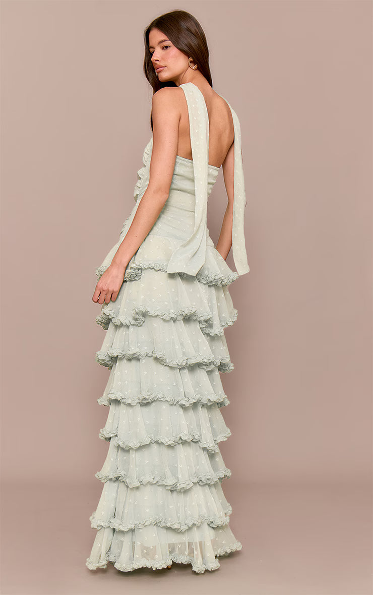Sage Green Chiffon Tiered Frill Maxi Dress
