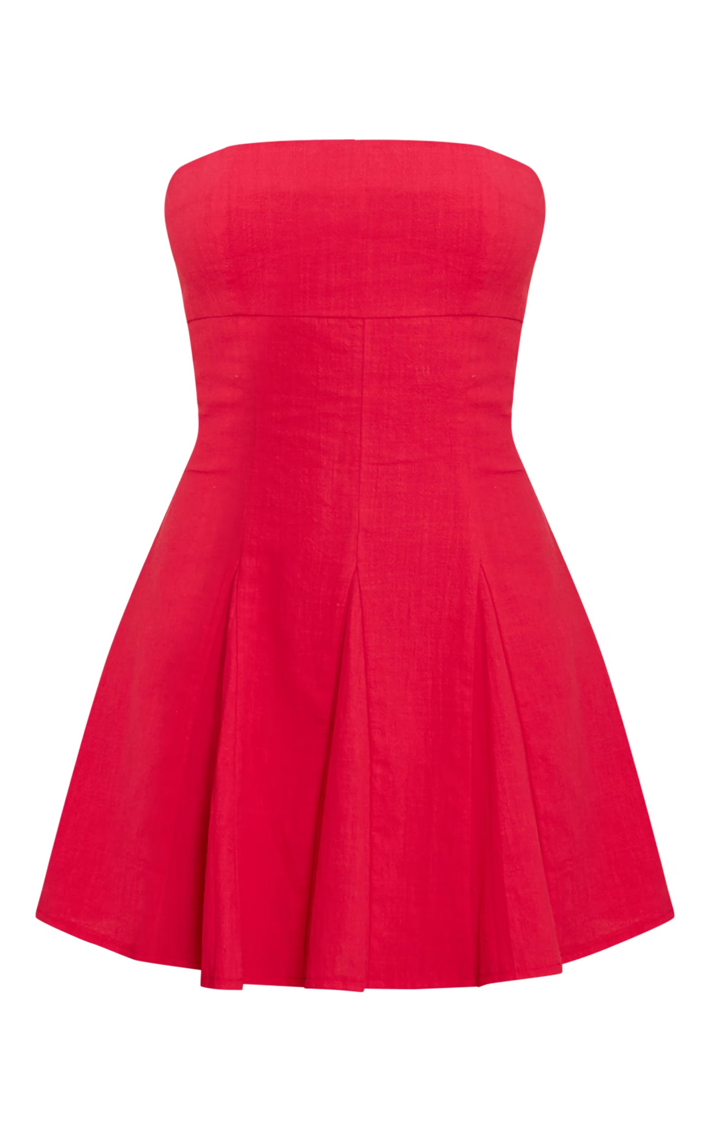 Red Bandeau Pleated Shift Dress