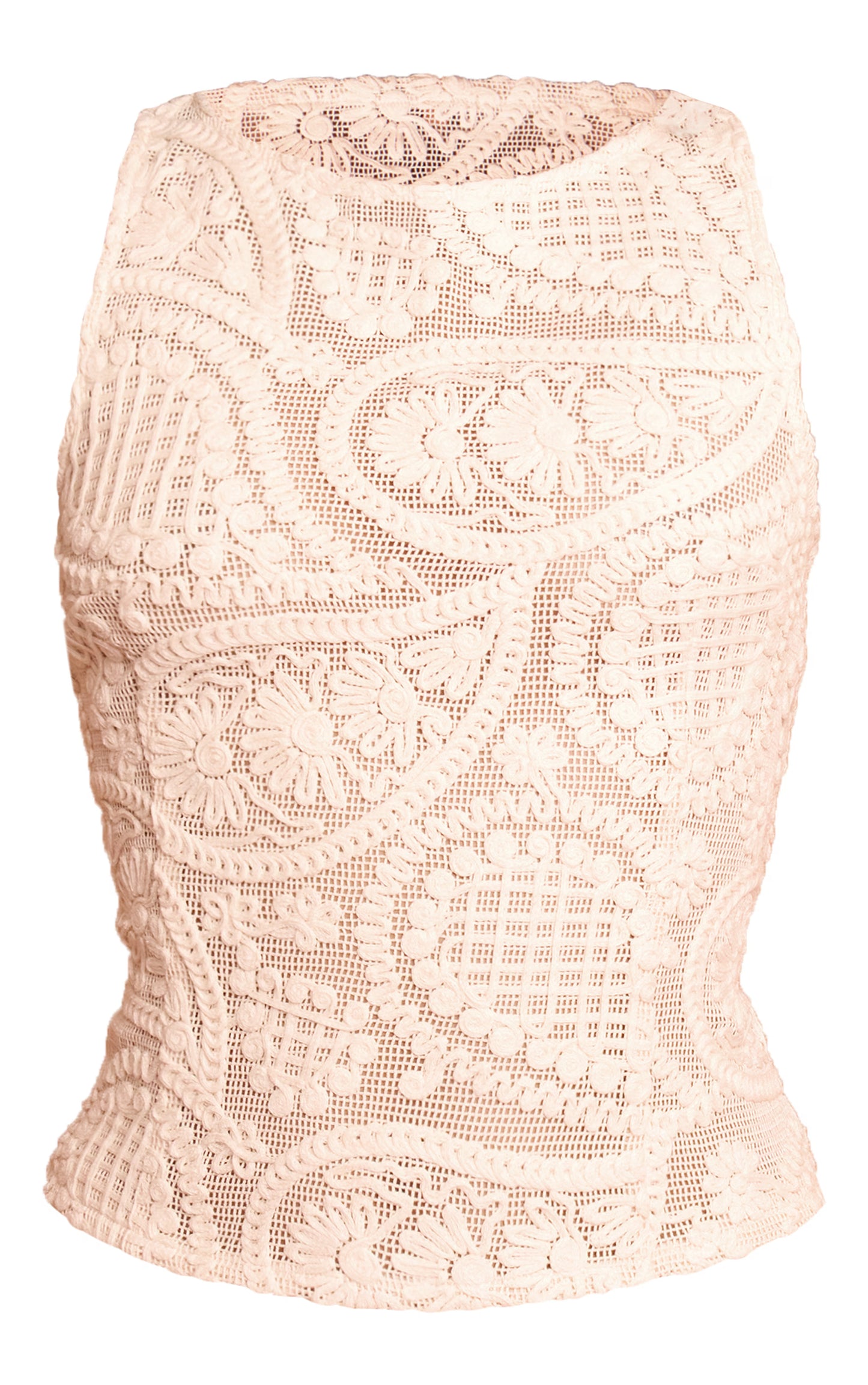 Cream Textured Embroidered Boatneck Top