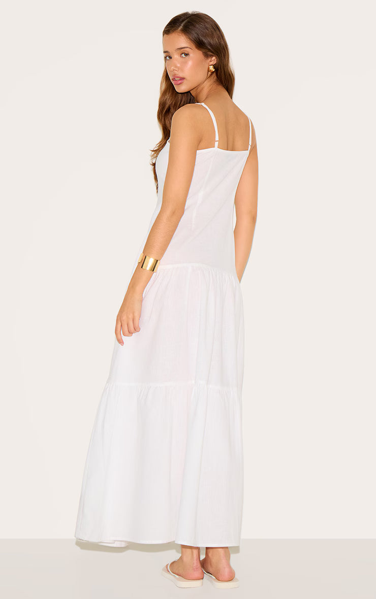 White Corset Dropped Waist Maxi Dress