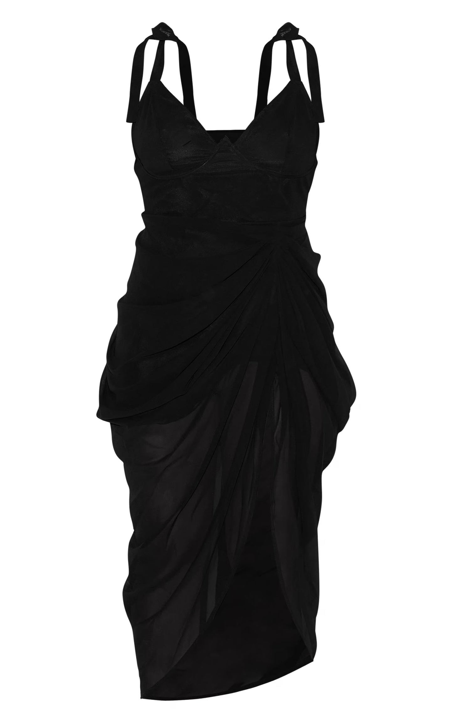 Plus Black Underwire Detail Draped Midi Dress