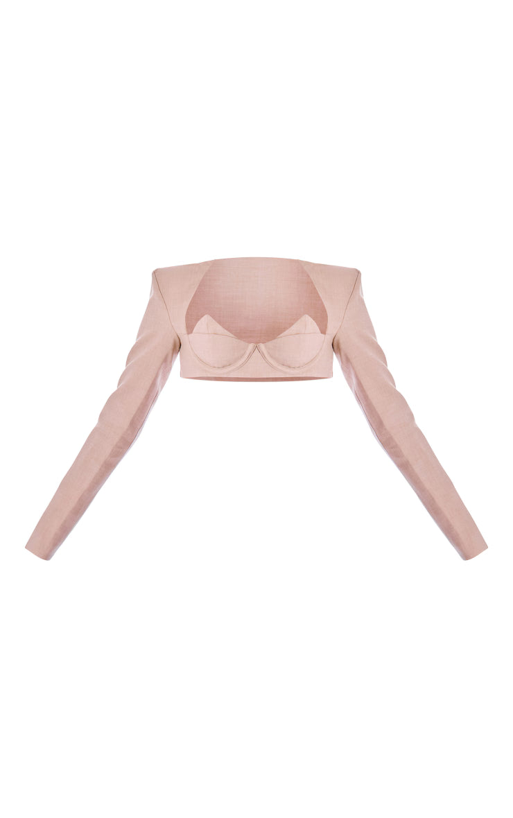 PLT Label Oatmeal Bust Detail Tailored Crop Top