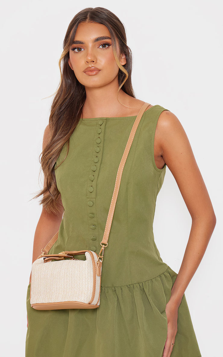 Khaki Button Down Scoop Back Shift Dress