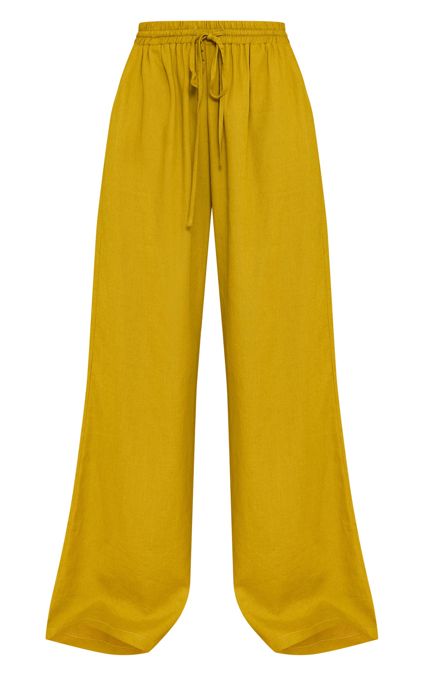 Deep Mustard Linen Look Drawstring Wide Leg Pants