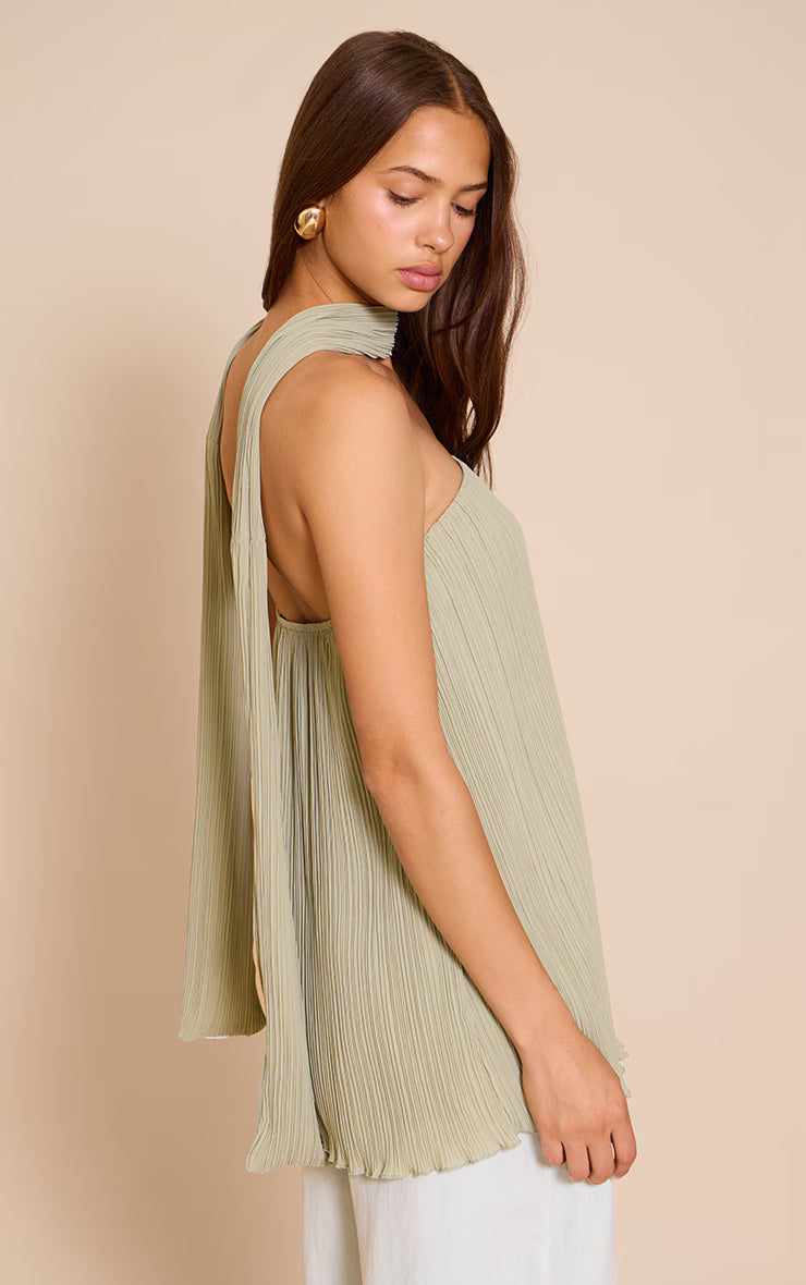 Sage Chiffon Bandeau Neck Scarf Detail Long Top