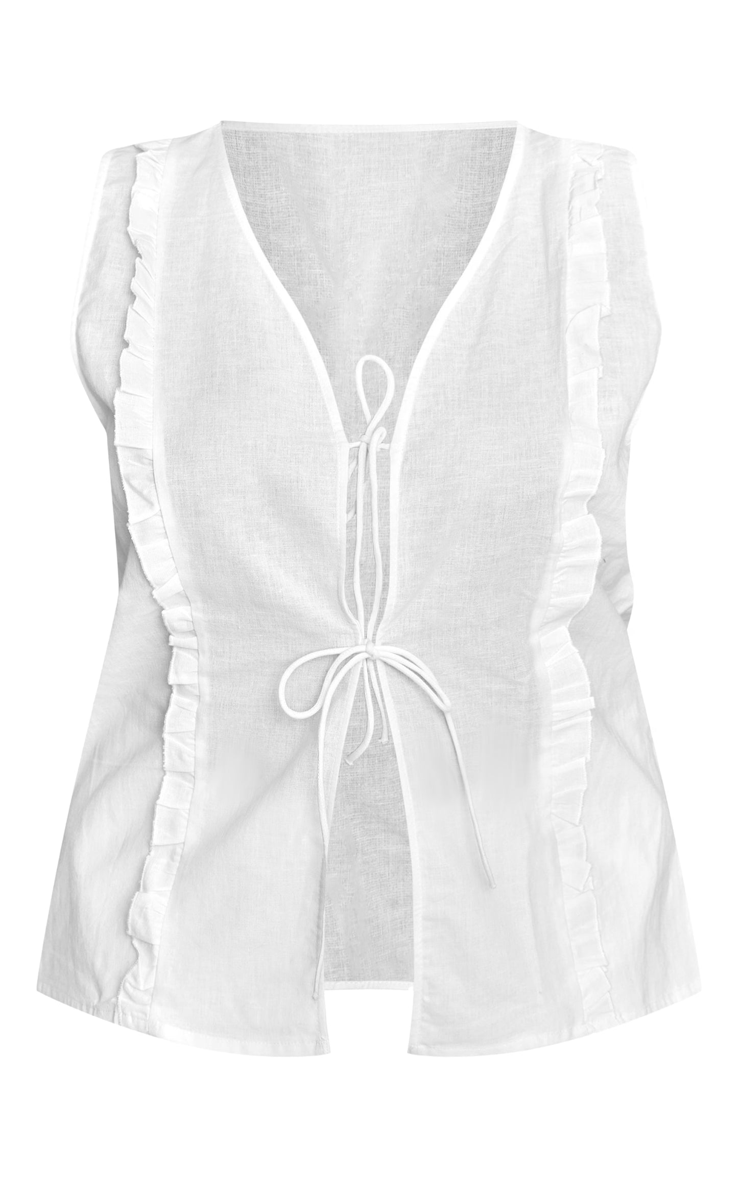 Plus White Sleeveless Tie Front Top