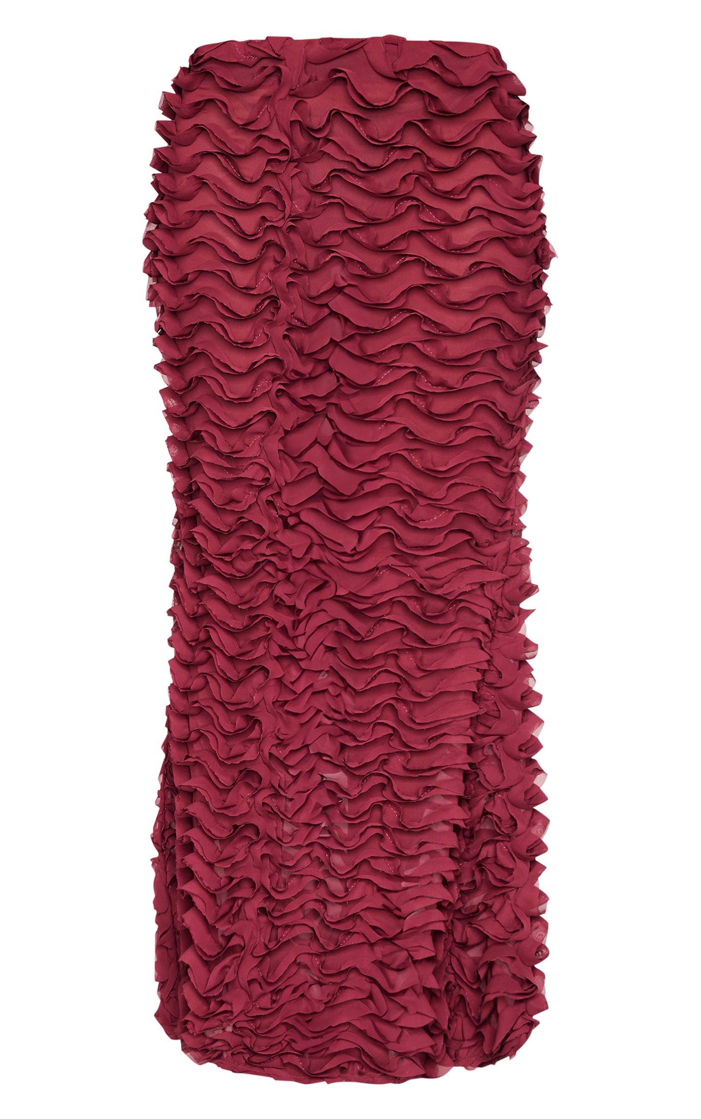 Burgundy Chiffon Ruffle Low Rise Maxi Skirt