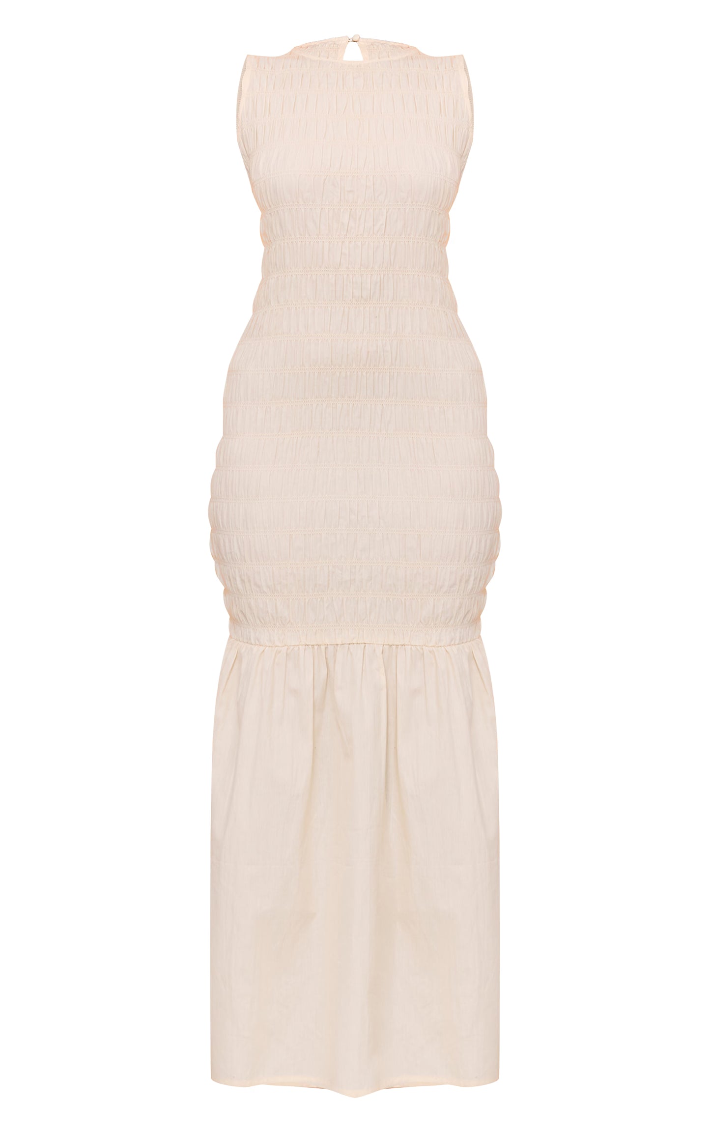 Natural Shirred Detail Drop Waist Maxi Dress