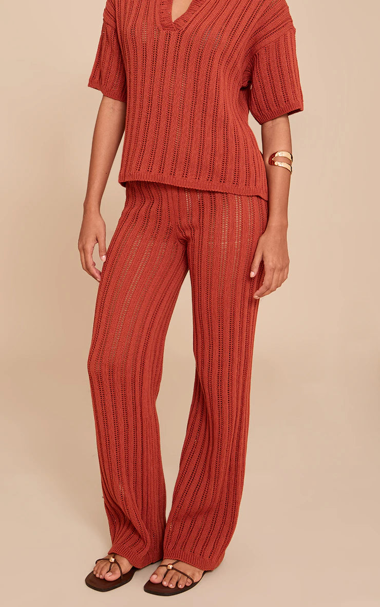 Rust Crochet Knit Pant