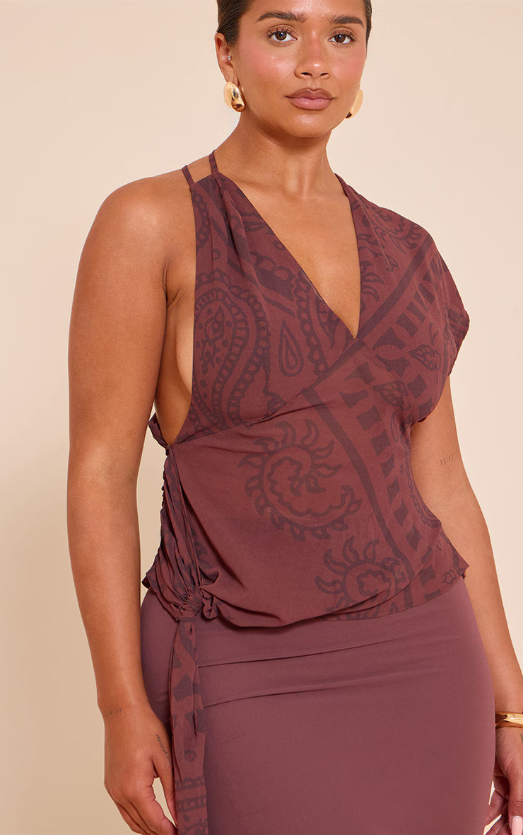 Shape Chocolate Paisely Print Drape Side Top
