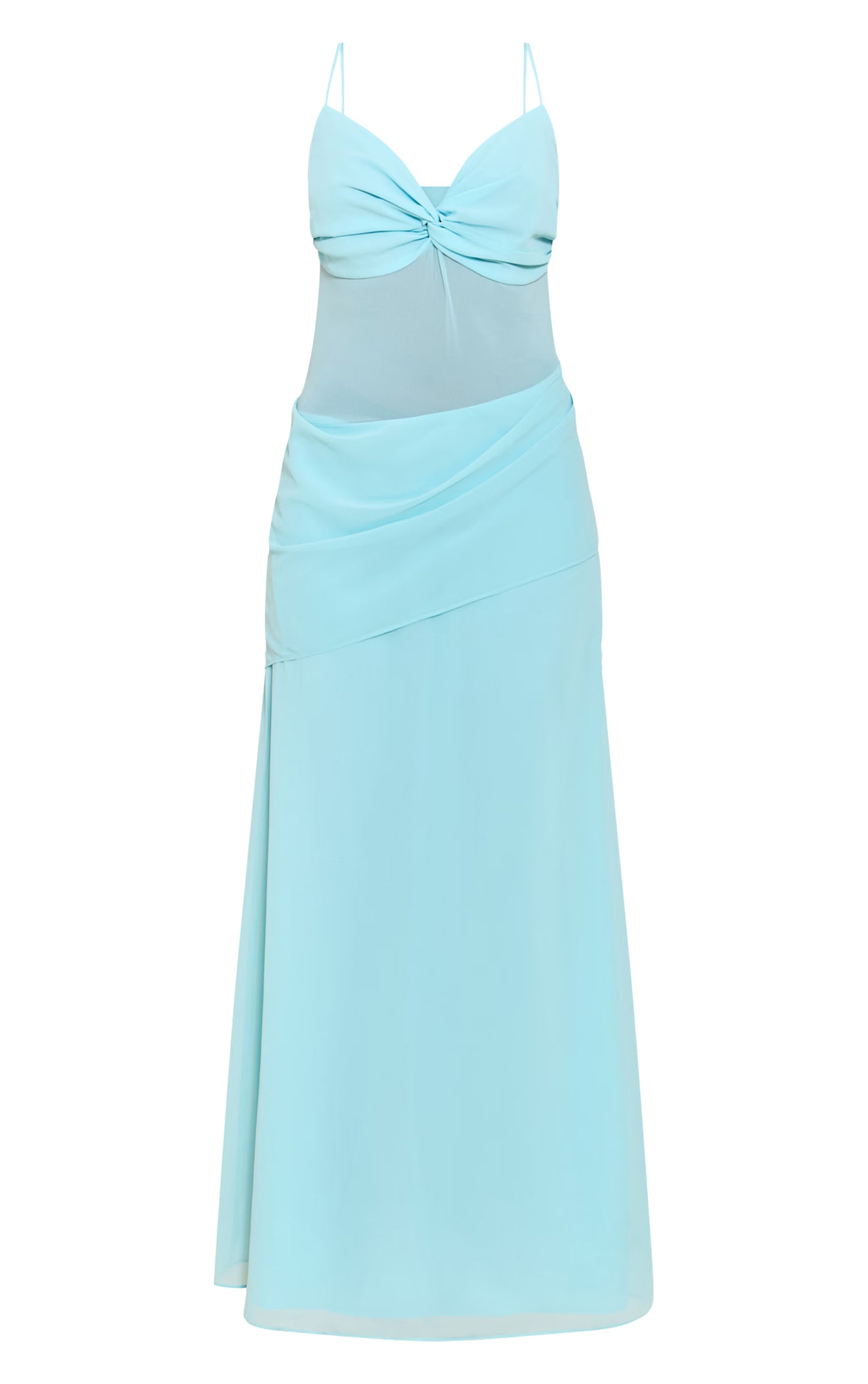 Pale Blue Chiffon Twist Mesh Maxi Dress