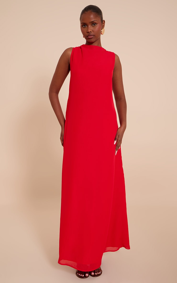 Red Chiffon Floaty Sleeveless Maxi Dress